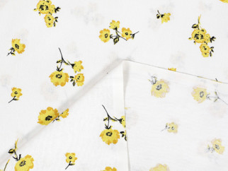 Bavlněný závěs - vzor žluté květy na bílém