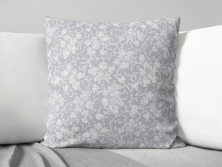 Bavlněný povlak na polštář - vzor popínavé květy na světle šedém