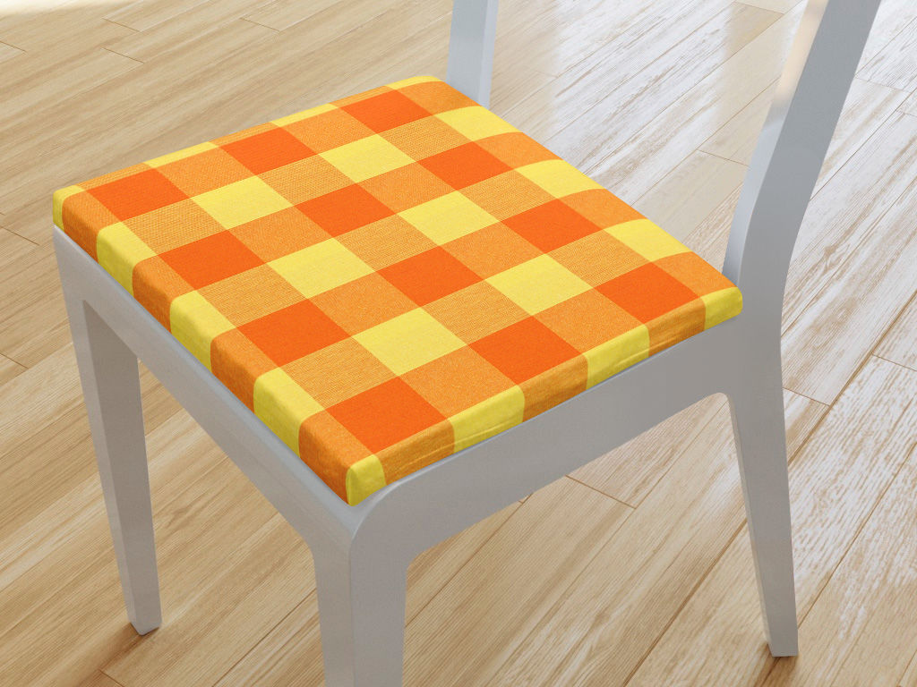 Podsedák 100% bavlna 38x38 cm - velké oranžovo-žluté kostky