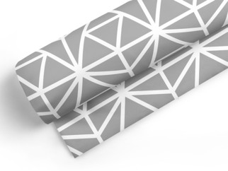 Bavlněné plátno SIMONA - vzor 274 bílé geometrické tvary na šedém - metráž š. 160cm