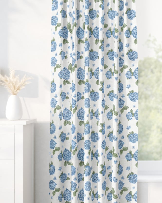 Dekorační závěs Loneta - modré květy hortenzie