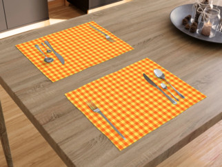Bavlněné prostírání na stůl KANAFAS - vzor malé oranžovo-žluté kostičky - sada 2ks