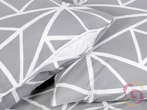 Bavlněné ložní povlečení Deluxe - vzor 1049 bílé geometrické tvary na šedém