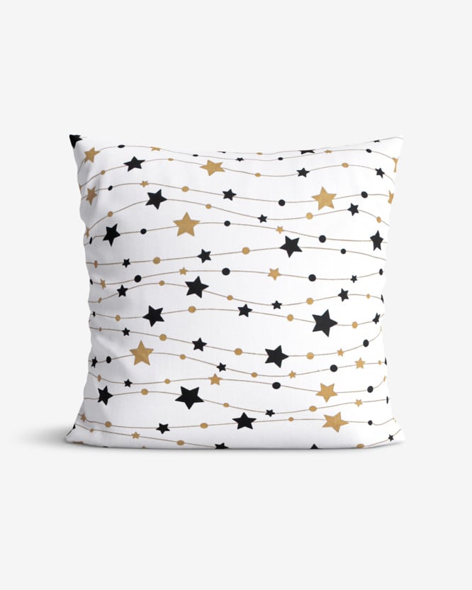 Bavlněný povlak na polštář - zlaté a černé hvězdičky na bílém