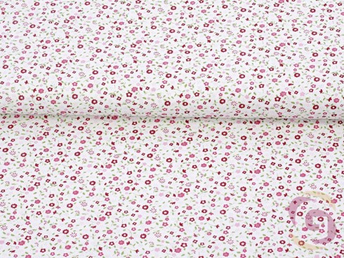 Bavlněné plátno SIMONA - vzor 851 růžové malované květinky