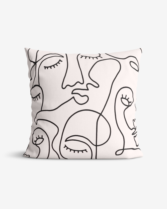 Bavlněný povlak na polštář - abstraktní obličeje na béžovém