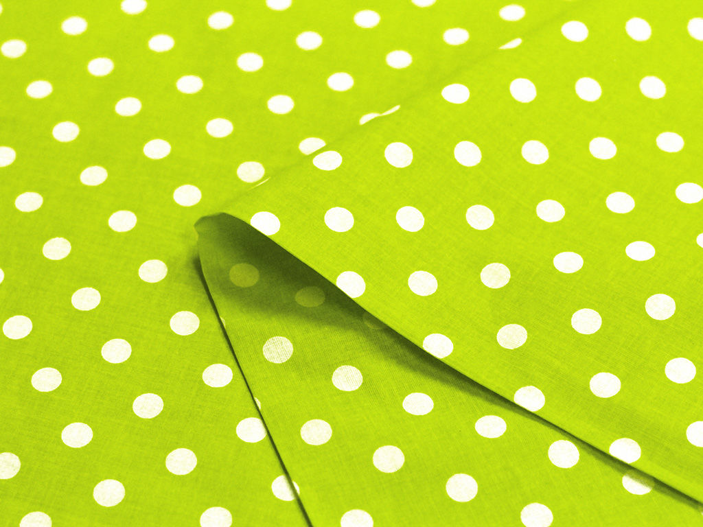 Bavlněné plátno - bílé puntíky na světle zeleném
