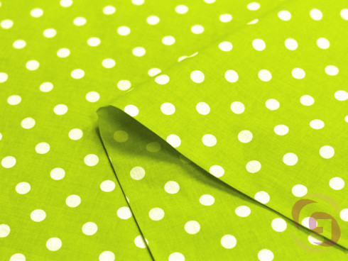 Bavlněná látka - vzor bílé puntíky na světle zeleném