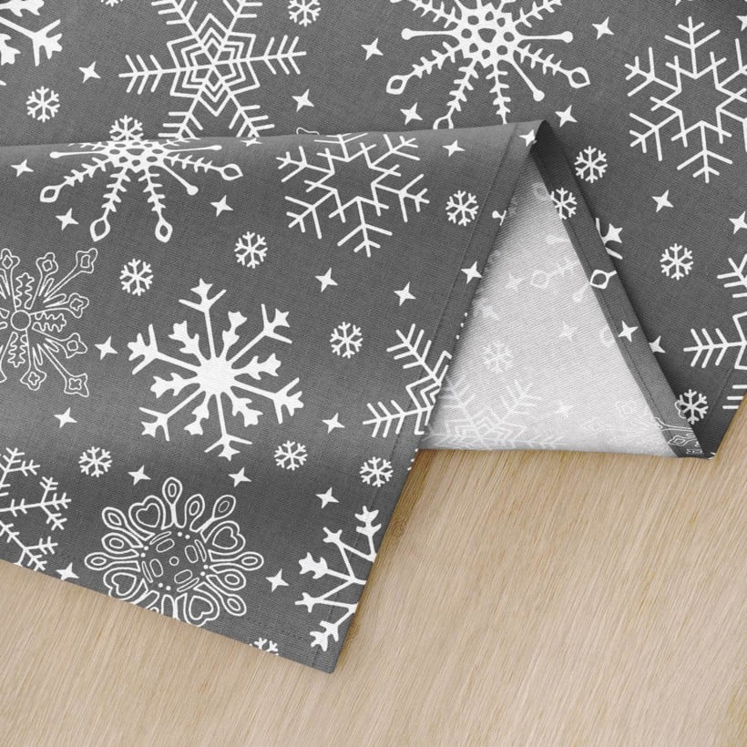 Vánoční hranatý ubrus 100% bavlna - sněhové vločky na šedém