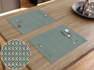 Bavlněné prostírání na stůl - vzor geometrické tvary na tmavě zeleném - 2ks