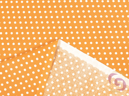 Bavlněná látka - vzor bílé puntíky na oranžovém