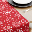 Vánoční bavlněný běhoun na stůl - vzor sněhové vločky na červeném