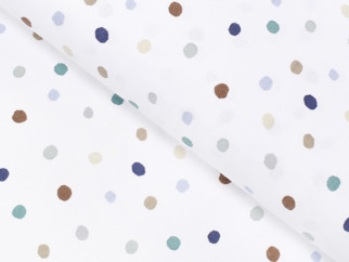 Bavlněné plátno SIMONA - vzor 1023 barevné puntíčky na bílém - metráž š. 145cm