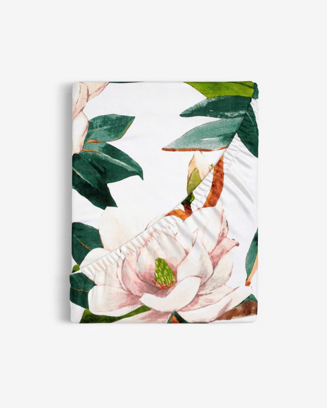 Bavlněné napínací prostěradlo - magnolie s listy