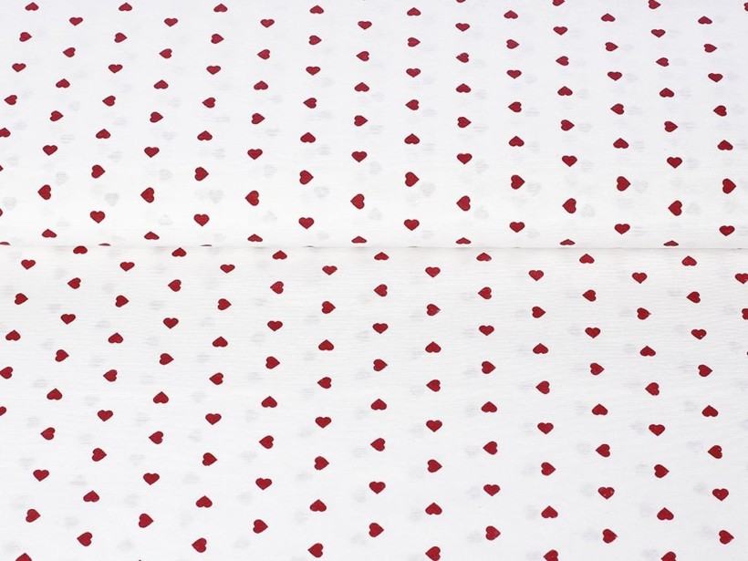 Dekorační látka Loneta - červená srdíčka na bílém