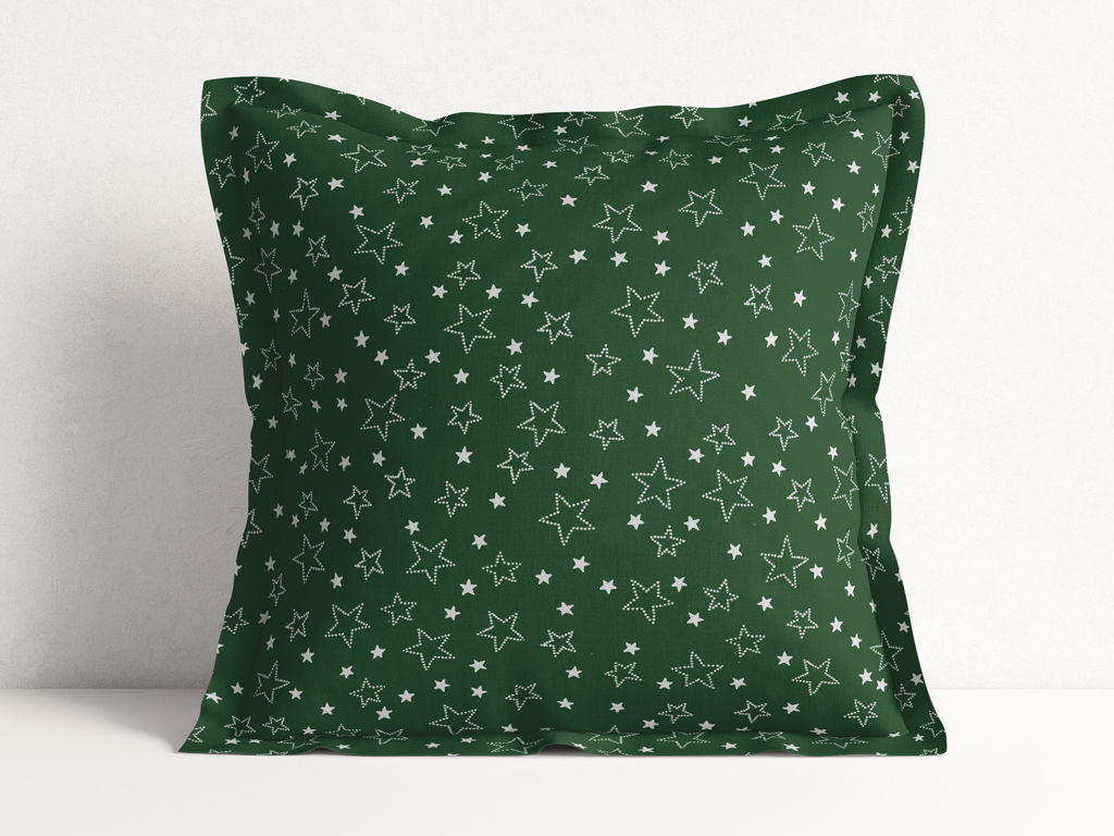 Bavlněný povlak na polštář s ozdobným lemem - bílé hvězdičky na zeleném