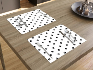 Bavlněné prostírání na stůl - vzor černé tlapky na bílém - 2ks
