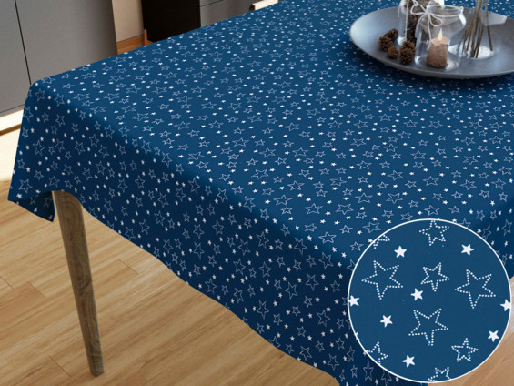 Bavlněný ubrus - vzor bílé hvězdičky na modrém