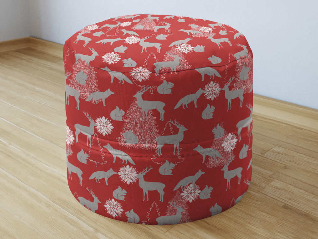 Vánoční sedací bobek 50x40cm - Loneta - vánoční zvířátka na červeném