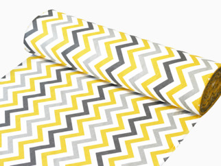 Bavlněné plátno SIMONA - vzor 901 žluté a šedé cik-cak proužky - metráž š. 160cm