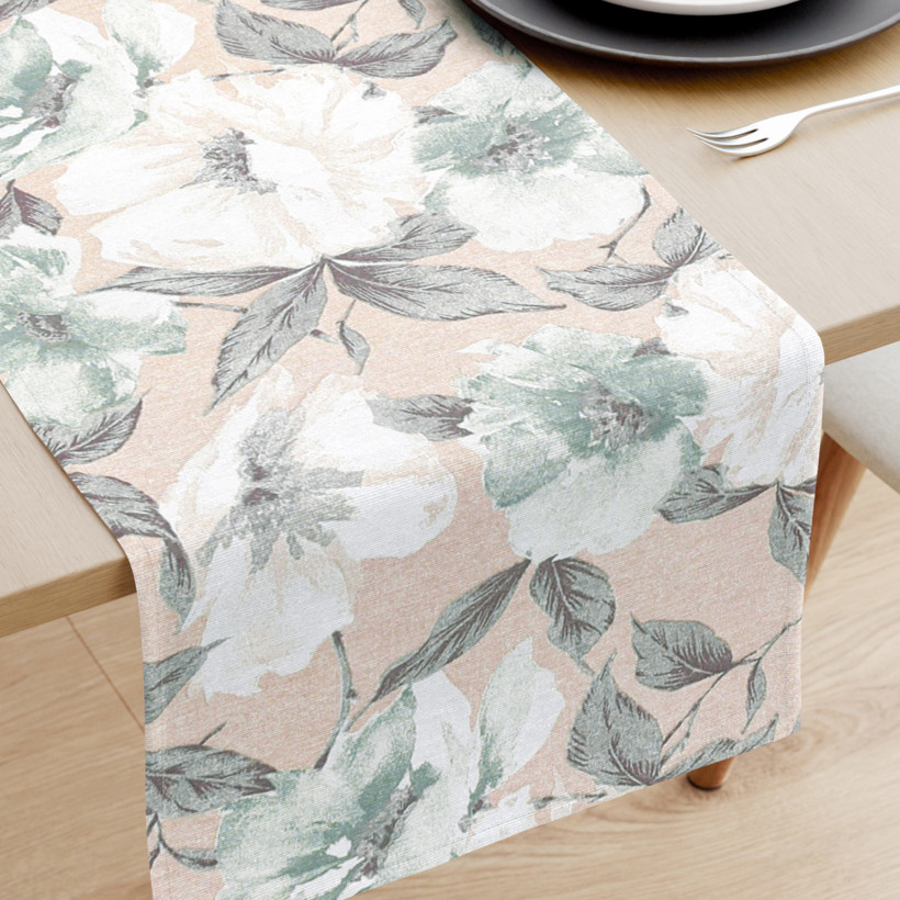 Běhoun na stůl Loneta - zelenošedé květy s listy