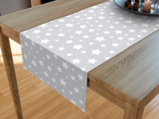 Dekorační běhoun na stůl LONETA - vzor bílé hvězdy na šedém