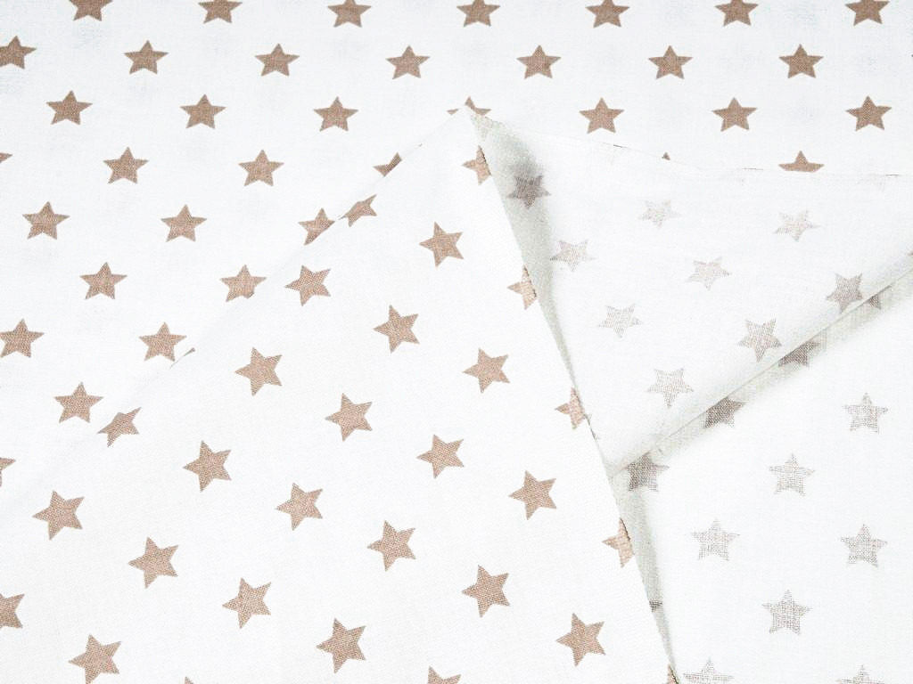 Bavlněné plátno - béžové hvězdičky na bílém