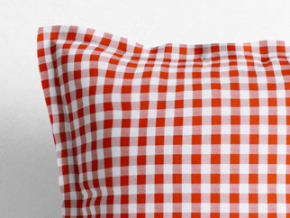 Bavlněný povlak na polštář s ozdobným lemem - červené a bílé kostičky