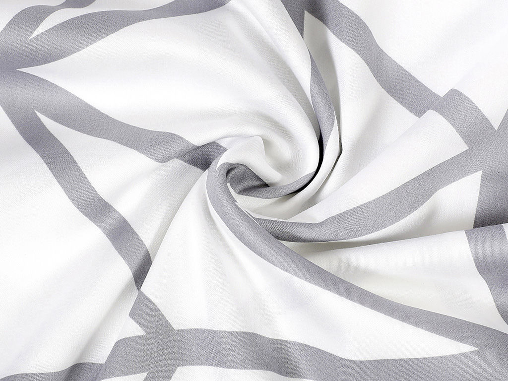 Bavlněný satén Deluxe - šedé geometrické tvary na bílém