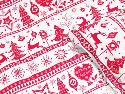 Vánoční bavlněné ložní povlečení - vzor B-1068 červené vánoční symboly na bílém