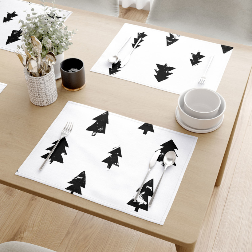 Prostírání na stůl 100% bavlněné plátno - černé stromečky na bílém - sada 2ks