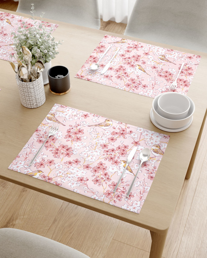 Prostírání na stůl 100% bavlněné plátno - ptáčci v růžové zahradě - sada 2ks