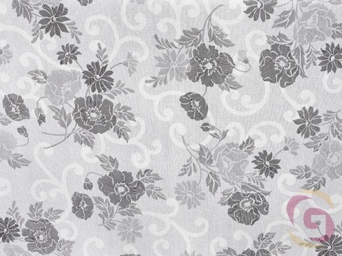 PVC ubrusovina s textilním podkladem - vzor šedé květy
