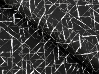 Bavlněná látka KANAFAS - vzor designové čáry na černém - metráž š. 150cm