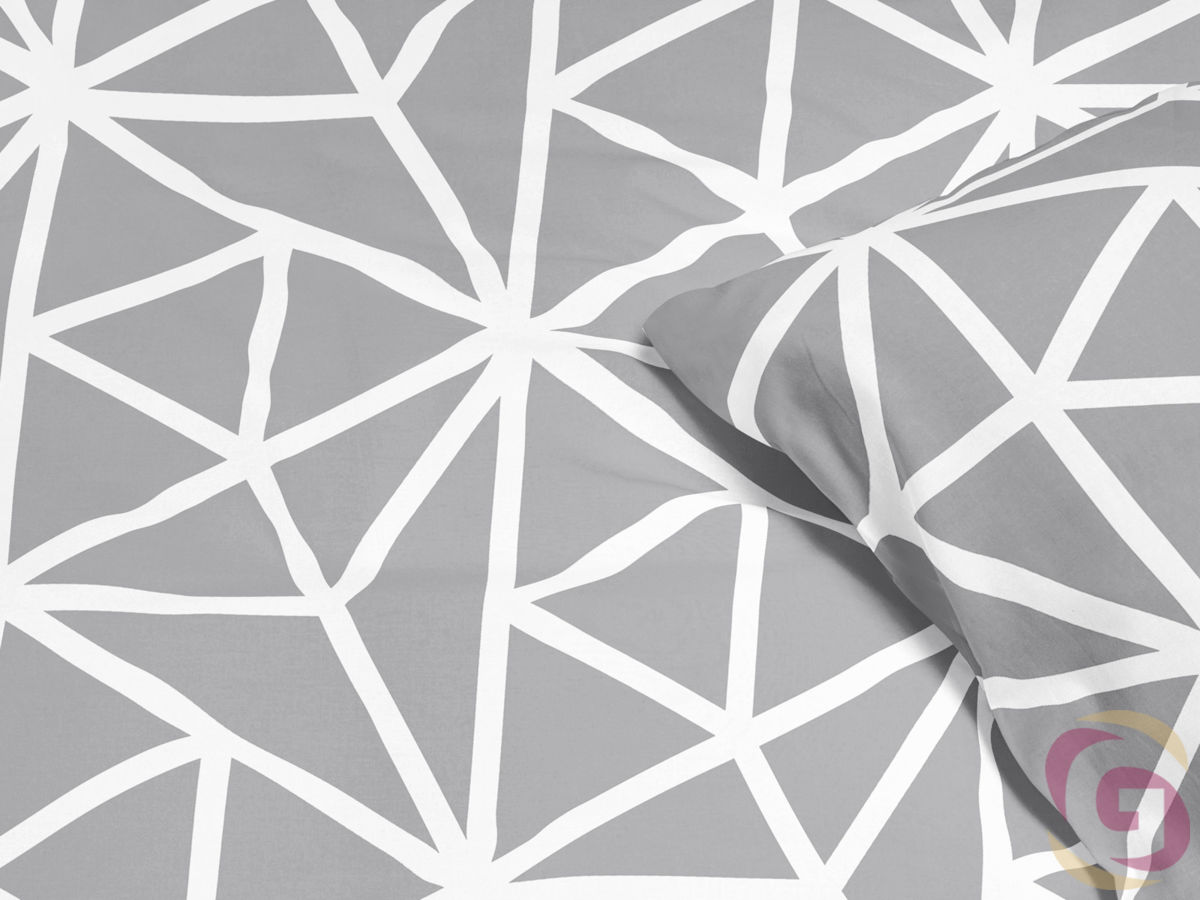 Saténové ložní povlečení Deluxe - vzor 1049 bílé geometrické tvary na šedém