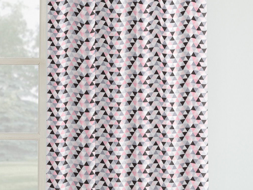 Dětský bavlněný závěs - růžové a šedé trojúhelníky