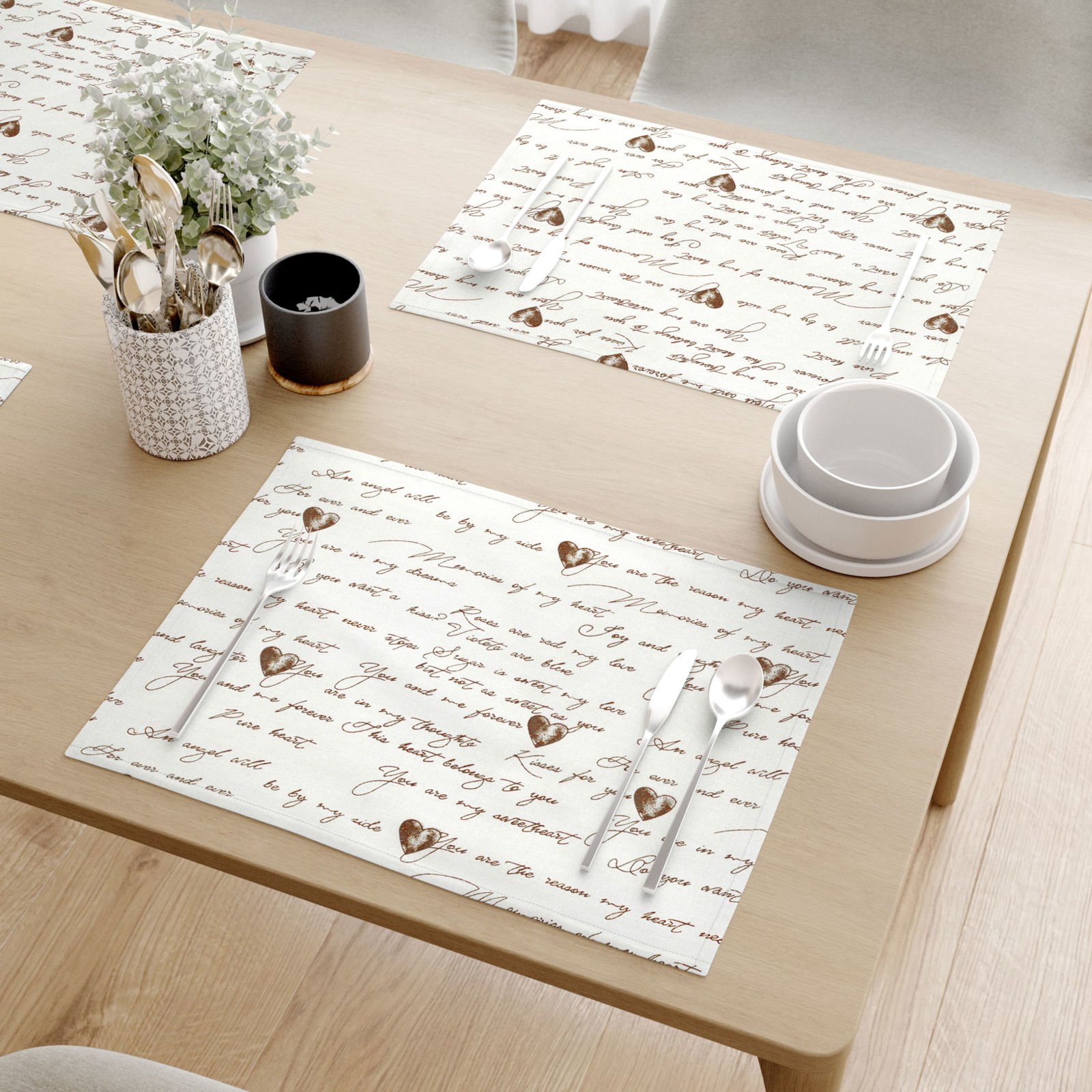 Prostírání na stůl 100% bavlněné plátno - zamilované texty - sada 2ks