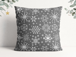 Vánoční bavlněný povlak na polštář - vzor sněhové vločky na šedém