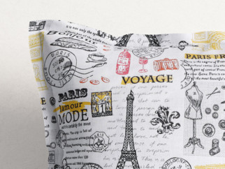 Bavlněný povlak na polštář s ozdobným lemem - symboly Paříže