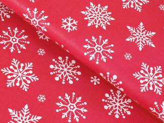 Bavlněné plátno SIMONA - vánoční vzor vločky na zářivě červeném - metráž š. 160 cm