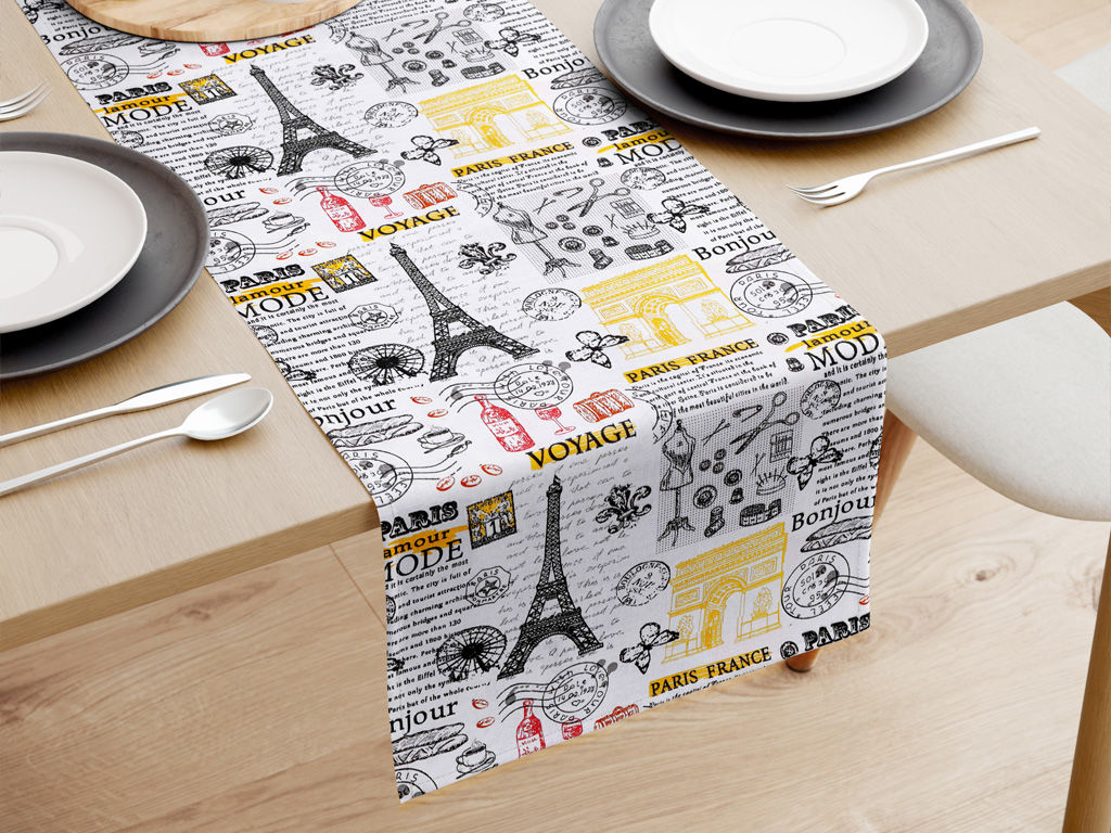 Běhoun na stůl 100% bavlněné plátno - symboly Paříže