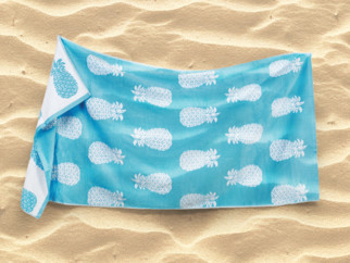 Velká froté plážová osuška BÍLÝ ANANAS - modrá 90x180 cm