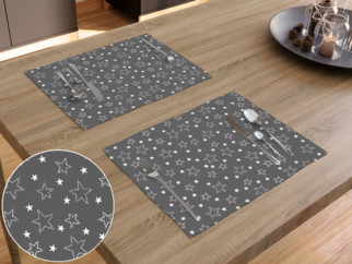 Bavlněné prostírání na stůl - vzor bílé hvězdičky na šedém - 2ks