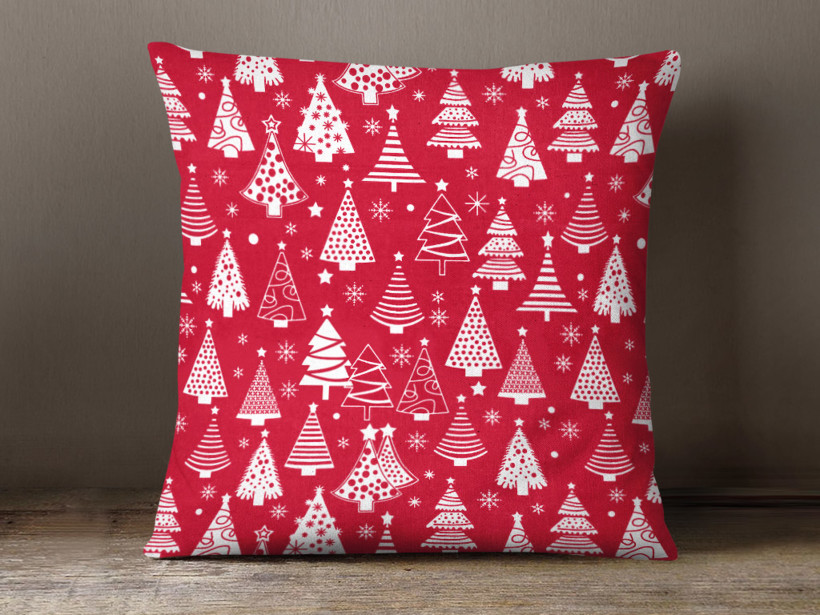 Vánoční bavlněný povlak na polštář - stromečky na červeném