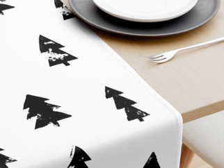 Vánoční bavlněný běhoun na stůl - černé stromečky na bílém
