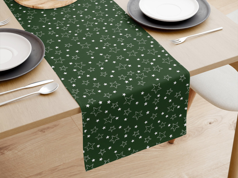 Běhoun na stůl 100% bavlněné plátno - bílé hvězdičky na zeleném