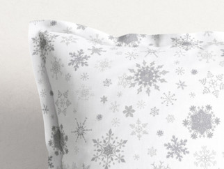 Vánoční bavlněný povlak na polštář s ozdobným lemem - třpytivé vločky na bílém