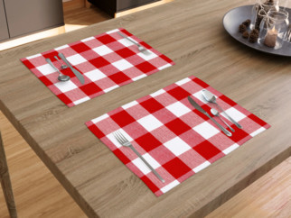 Bavlněné prostírání na stůl KANAFAS - vzor velké červeno-bílé kostky - 2ks