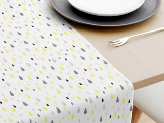 Dekorační běhoun na stůl LONETA - vzor šedé a žluté kapky na bílém