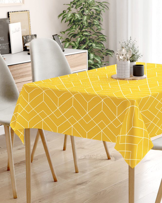 Hranatý ubrus 100% bavlněné plátno - mozaika na žlutém